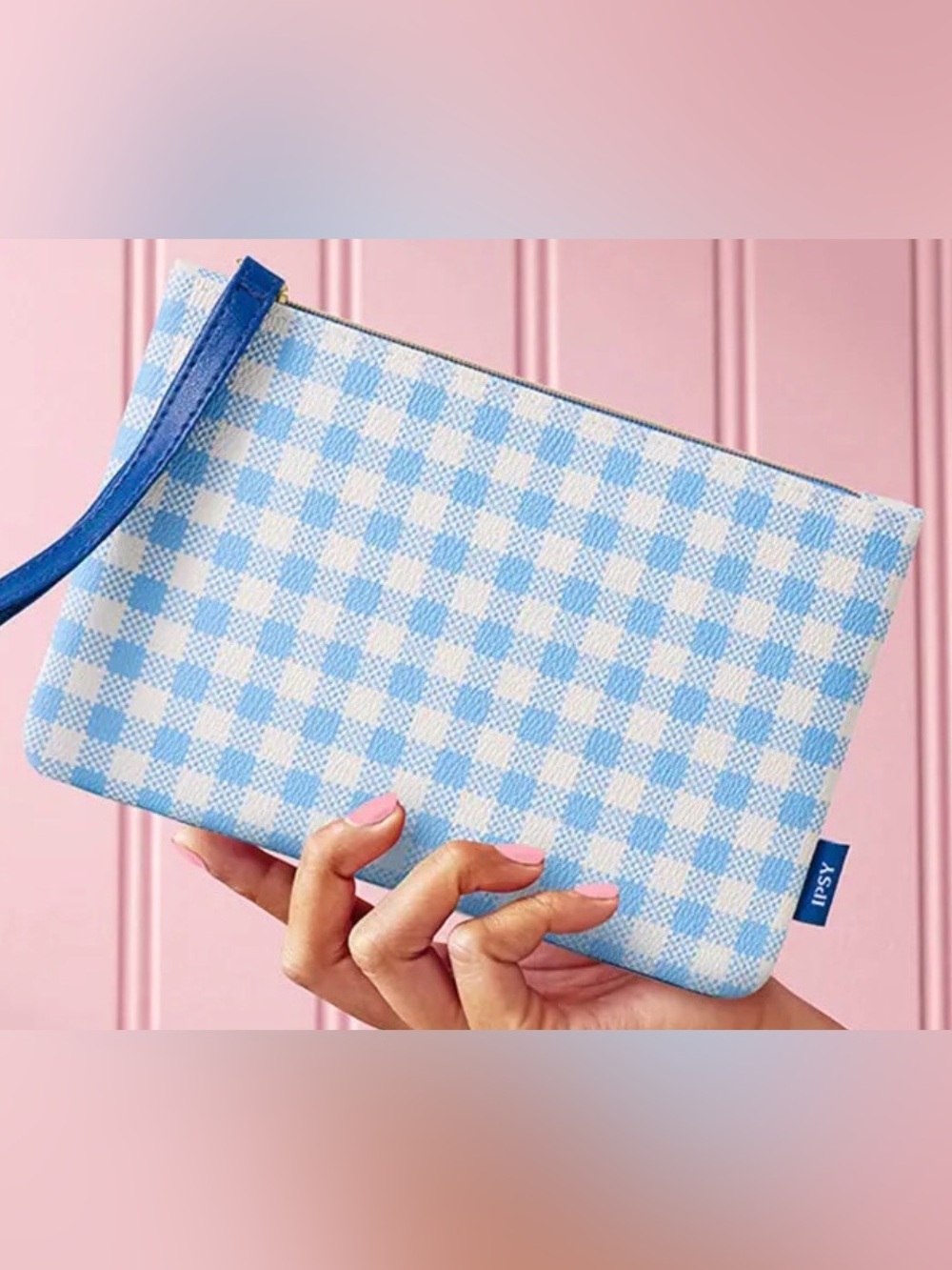 ipsy May 2026 Blue & White Gingham Wristlet